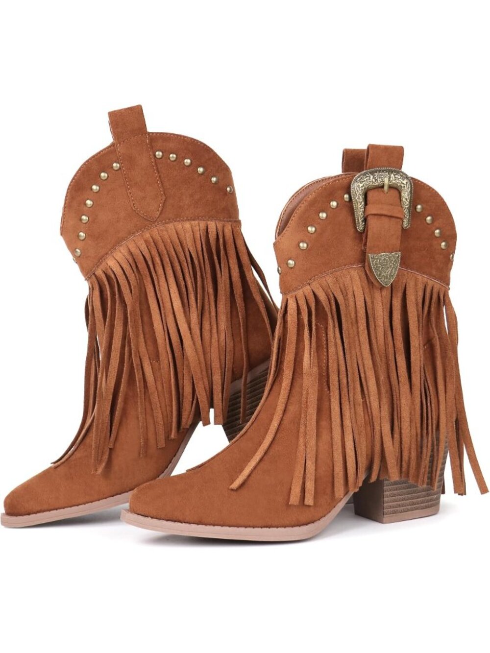 Women’s Brown Fringe Cowboy Ankle Booties Snip Toe Western Cowgirl Pull On Boots